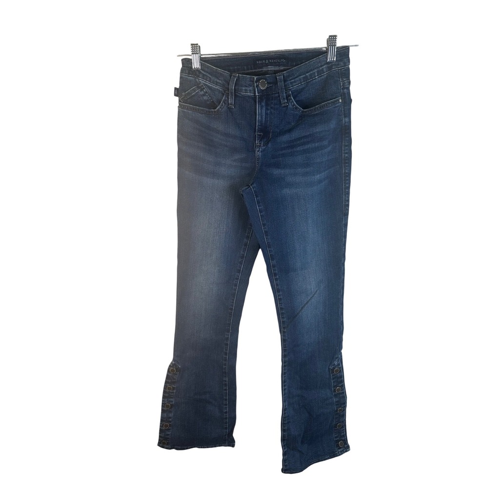 Rock & Republic Womens Dark‎ Wash Button Hem Cropped Flare Jeans Size 26